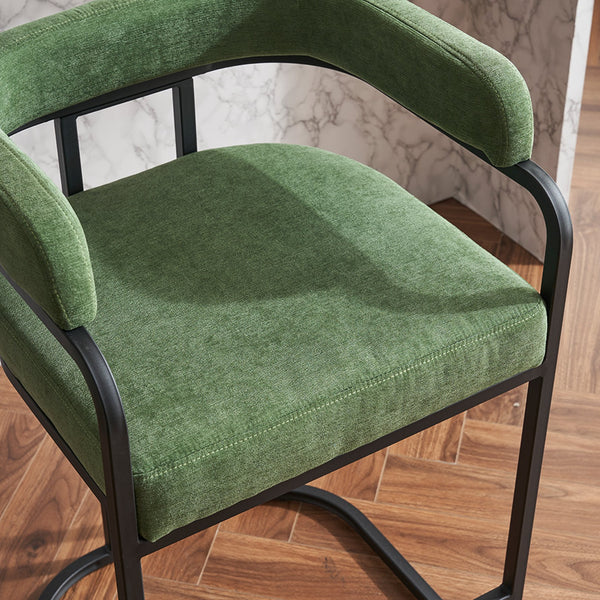 English Elm Modern Chenille Counter Stools Set of 2 — Upholstered Ergonomic Bar Chairs with Metal Frame & Armrests for Kitchen Island Green W1901P264277