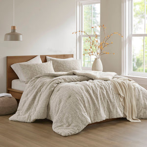 English Elm 3 Piece Oversized Comforter Set Full/Queen - Cotton Blend Face, Plush Polyester Fill, Hotel-Style Cozy Beige 22.83 L x 22.05 W x 11.02 H B035P280375