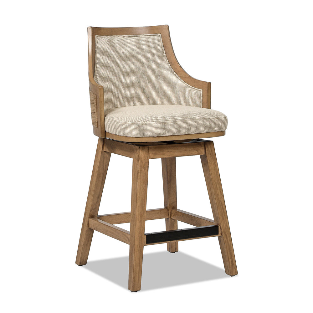 English Elm Jennifer Taylor Home - Bahama 26" Cane Rattan High-Back Swivel Counter Stool – Eco Rubberwood, Handcrafted, Taupe Beige Upholstery B2719P238393