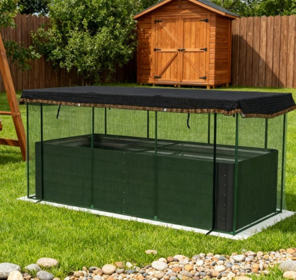 English Elm Raised Galvanized Steel Garden Bed with Crop Cage Shade Cloth and Bottomless Design T3971P422472