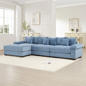 English Elm 130" Oversized Modular L-Shape Sectional Couch - Soft Corduroy, Ergonomic Design, Ottoman & 9 Pillows W714S01351