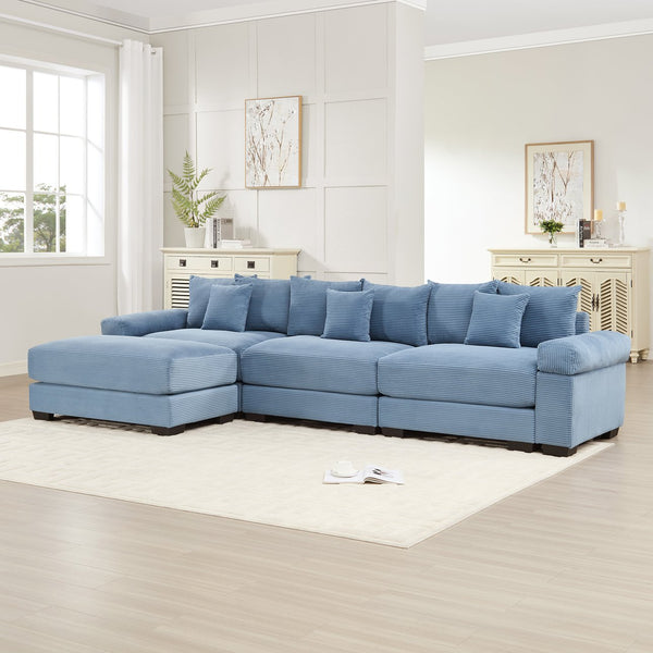English Elm 130" Oversized Modular L-Shape Sectional Couch - Soft Corduroy, Ergonomic Design, Ottoman & 9 Pillows W714S01351
