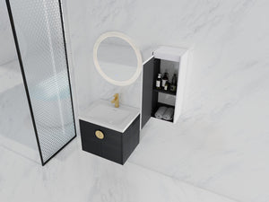 English Elm 24" Wall-Mounted Bathroom Vanity With Ceramic Sink & Side Cabinet - Stylish Storage Solution! W999S00326