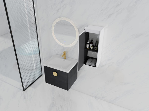 English Elm 24" Wall-Mounted Bathroom Vanity With Ceramic Sink & Side Cabinet - Stylish Storage Solution! W999S00326