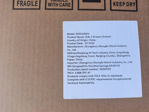 English Elm Kids 3 Drawer Dresser with Solid Wood Legs, Anti-Tip Toddler Storage Cabinet for Nursery Rooms White 34.65 L x 14.18 W x 7.09 H W808P264698