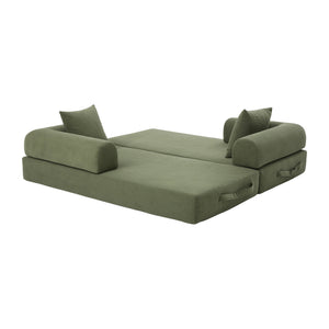 English Elm UNITED modular foldable sofa with metal frame, corduroy upholstery, side pocket & quick assembly convenience Green W1568P374077