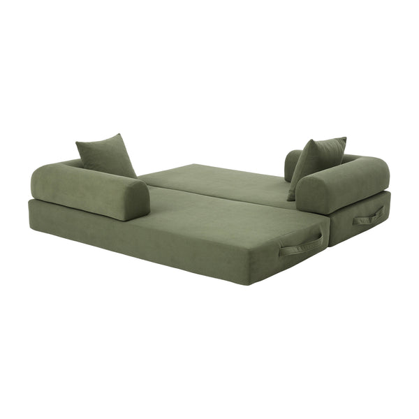 English Elm UNITED modular foldable sofa with metal frame, corduroy upholstery, side pocket & quick assembly convenience Green W1568P374077