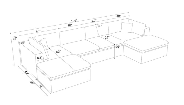English Elm Coffee Bean Textured Modular Sectional Low Profile Lounge Sofa with Toss Pillows Light Gray B2748S00067