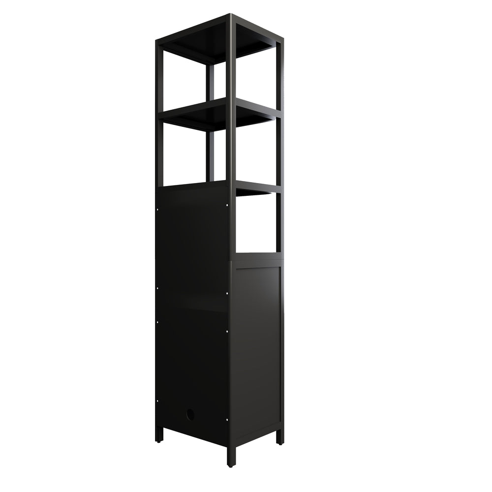 English Elm BLACK Bamboo Tall Slim Cabinet with Shutter Door, 3-Tier Freestanding Linen Tower for Kitchen Bath 39x18x9" W2207P272658