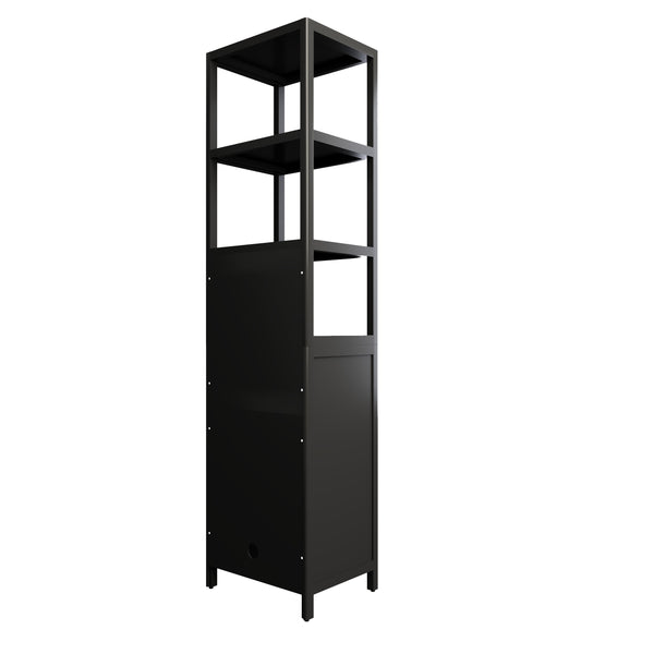 English Elm BLACK Bamboo Tall Slim Cabinet with Shutter Door, 3-Tier Freestanding Linen Tower for Kitchen Bath 39x18x9" W2207P272658