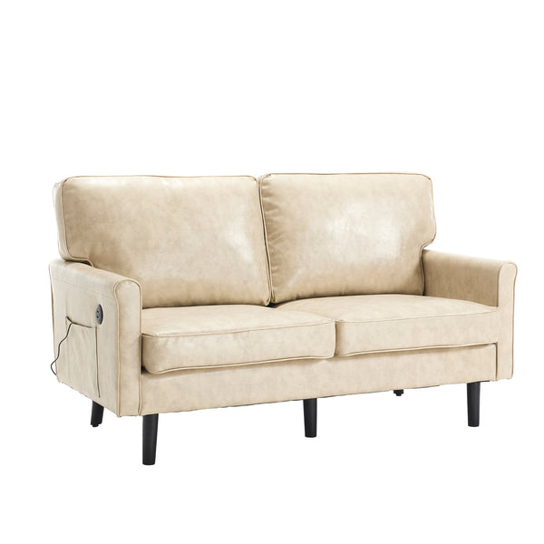 English Elm Loveseat Mid Century Modern Two-Seater Sofa with USB Type-C Charging, Removable Zipper Covers, Durable Wood Legs Camel W395P238822