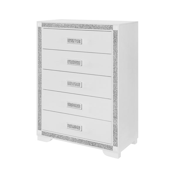 English Elm Soulmarie Glitter Chest with Spacious Drawers and Curved Legs in Solid Wood and MDF, Sturdy Build White 37.99 L x 20.28 W x 50 H B201P410796