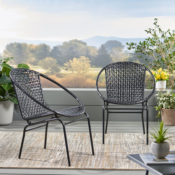 English Elm Christopher Knight Home® - Polyethylene PE Wicker 2-Person Seating Group — Weather-Resistant Rattan & Metal, Sleek Patio Set 66628.00BLK_66627.00BLK