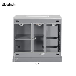 English Elm 36" Modern Bathroom Vanity with Ceramic Sink, Soft-Close Doors, 3 Drawers & Ample Storage for Small Baths Gray N729P280194E