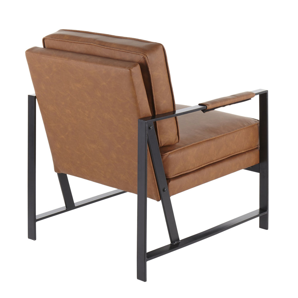 English Elm Franklin Camel Faux Leather Arm Chair with Geometric Black Metal Frame, Padded Seat & Armrests B202P223534