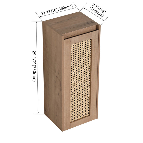 English Elm 12" Bathroom Side Cabinet Wall-Mounted, Soft-Close Hinges, Plywood, Hidden Handle, Space-Saving Storage W999P279375