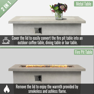 English Elm 60" 70in Concrete Propane Fire Pit Table 60000 BTU with Storage Cabinet, Pulse Ignition, Light Gray W853P202206