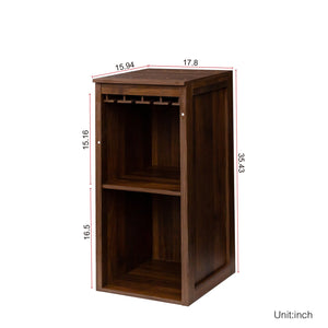 English Elm Brown walnut modular wine bar cabinet with hutch and shelves for dining room storage display W331P282805