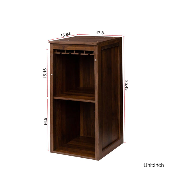 English Elm Brown walnut modular wine bar cabinet with hutch and shelves for dining room storage display W331P282805