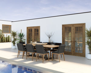 Sunpan Sorrento Dining Chair - Modern Outdoor Seating with Durable Teak Wood and Fade-Resistant Fabric Natural / Arashi Black