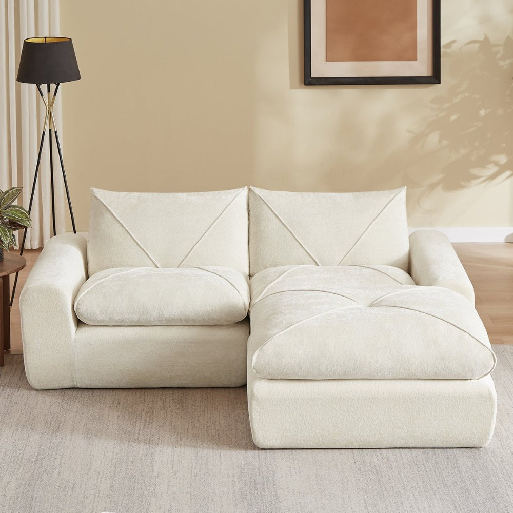 English Elm Modern Chenille Modular Sofa with Ottoman Thick Cushions for Living Room or Apartment Beige W3396S00064