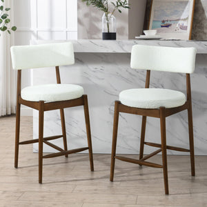 English Elm Christopher Knight Home® - Mid Century Modern Counter Stools Set Of 2 - Stylish Walnut Frame With Plush Beige Boucle Seats N771P205427T