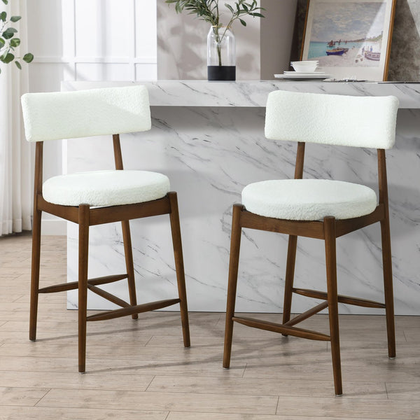 English Elm Christopher Knight Home® - Mid Century Modern Counter Stools Set Of 2 - Stylish Walnut Frame With Plush Beige Boucle Seats N771P205427T
