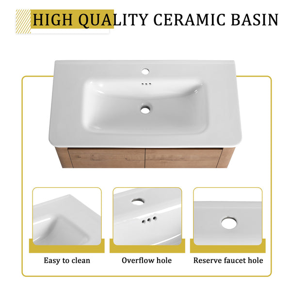 English Elm 36'' Freestanding Bathroom Vanity With Ceramic Sink, Soft-Close Doors & Stylish Storage Solutions W999S00403