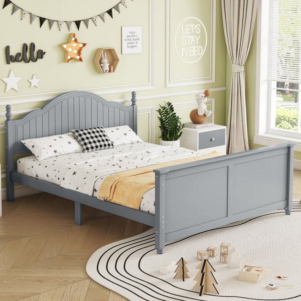 English Elm Full Full Size Kids Bed Gray — Solid Pine Wood Platform with Headboard & Footboard, Guardrail, 300LB Capacity W2593P358753
