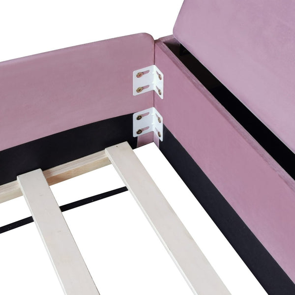 English Elm Queen Velvet Daybed with Built-in Stairs Gas Lift Storage and Padded Safety Rails Pink+White SF000203AAH