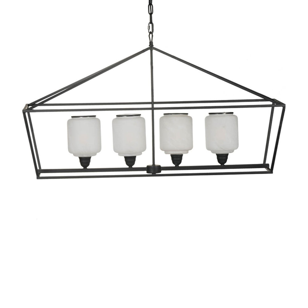 English Elm 41.7x14.2x23.8" Matte Black Iron Chandelier White Glass Panels Industrial Dining Foyer W2078P411229
