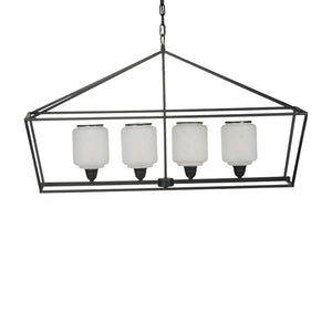 English Elm 41.7x14.2x23.8" Matte Black Iron Chandelier White Glass Panels Industrial Dining Foyer W2078P411229