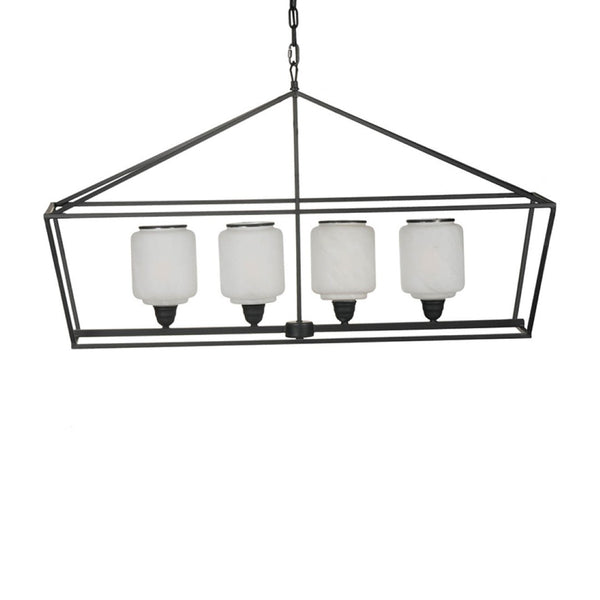 English Elm 41.7x14.2x23.8" Matte Black Iron Chandelier White Glass Panels Industrial Dining Foyer W2078P411229