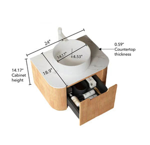 English Elm Dina 24" Wall-Mounted Bathroom Vanity With Round Sink, Natural Woodgrain Cabinet, & Soft-Close Drawer W2615S00045