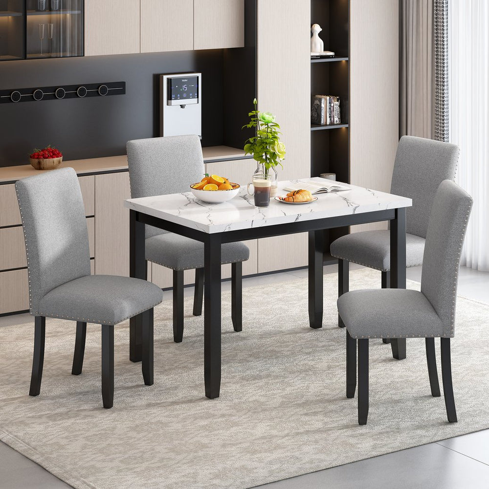 English Elm TREXM 5-Piece Dining Set for 4 with Marble MDF Table & Upholstered Comfort Chairs, Space-Saving Modern设计 ST000040AAE
