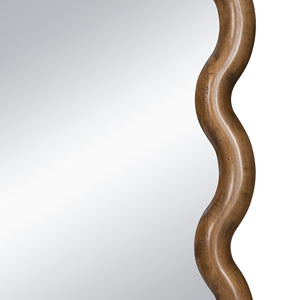 English Elm 31.4x1.4x74" Oversized Wooden Floor Mirror with Curved Pine Frame, Dark Brown Finish, Full-Length Glam W2078P201297