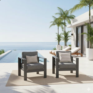 English Elm 2-pack Outdoor Cast Aluminum Armchairs with Uv Resistant Olefin Cushions for Patio Gray+Gray B082P454995
