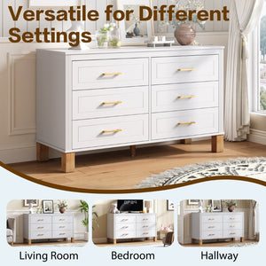 English Elm 6-drawer Solid Wood Dresser Mid-century Modern Gray Finish with Metal Bar Handles W1445P419757