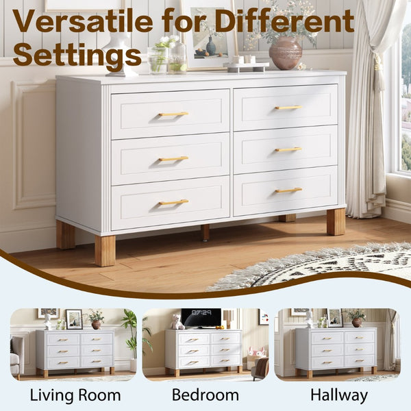 English Elm 6-drawer Solid Wood Dresser Mid-century Modern Gray Finish with Metal Bar Handles W1445P419757