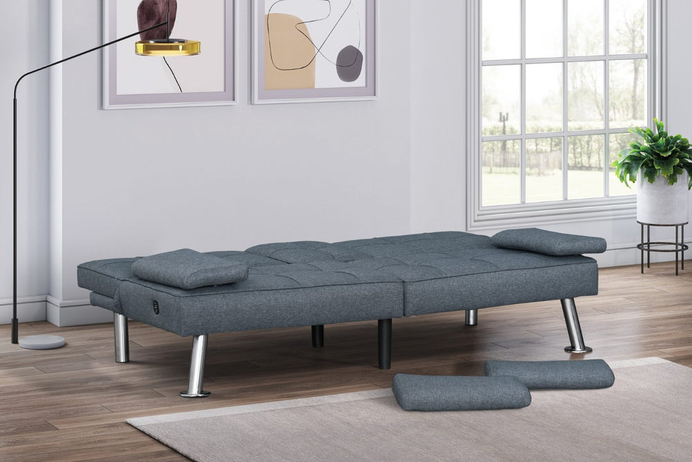 English Elm Modern Tufted Charcoal Futon Sofa Bed with Usb Charging and Built-in Cupholders B011P484416