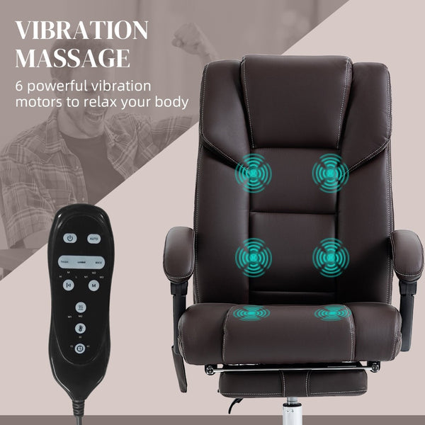 English Elm Vinsetto Massage Office Chair - Ergonomic Pu Leather With Heat, 6 Vibration Points & Adjustable Footrest W2225P229392-GIGA