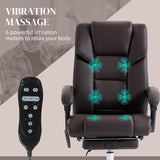 English Elm Vinsetto Massage Office Chair With 6 Vibration Points, Lumbar Heated Pu Leather Reclining Computer Chair With Adjustable Height, Footrest, Tilt Function, Brown