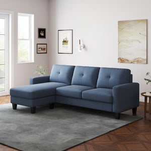 English Elm Living Room Furniture With Polyester Fabric L Shape Couch Corner Sofa For Small Space Blue