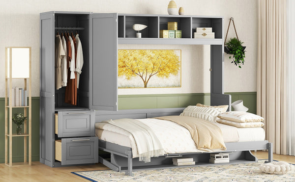 English Elm Queen Murphy Wall Bed with Integrated Wardrobe and Drawers for Studio or Guest Room Gray LP000793AAE-3