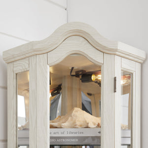 English Elm Lighted Corner Curio Cabinet With Adjustable Shelves & Integrated Lighting - Elegant White Oak Display W1758P300125