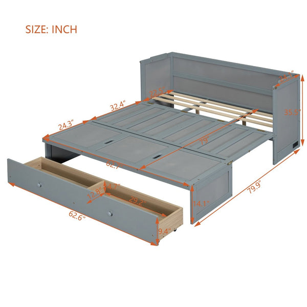 English Elm Queen Murphy Wall Bed with Pull Out Drawer and Built in Usb Charging Cabinet Gray N708P205905E