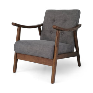 English Elm Christopher Knight Home® - Mid-Century Tufted Accent Chair with Bent-Wood Arms, Polyester Upholstery, Retro Elegance for Living Room Dark Gray 63831.00