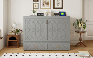 English Elm Queen Murphy Wall Bed Cabinet with Storage Drawer Built-in Power Outlets Usb Ports Gray LP000400AAE-1