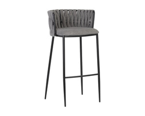 Sunpan Sarai Contemporary Barstool with Unique Weaved Backrest and Black Powder-Coated Steel Frame Belfast Koala Grey
