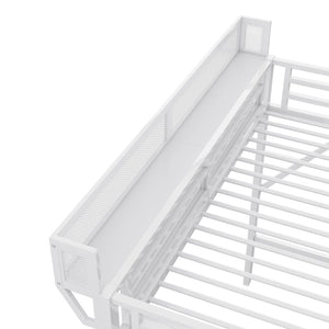 English Elm Twin Metal High Loft Bed with Staircase Storage Wardrobe for Kids and Teens White W2580S00061